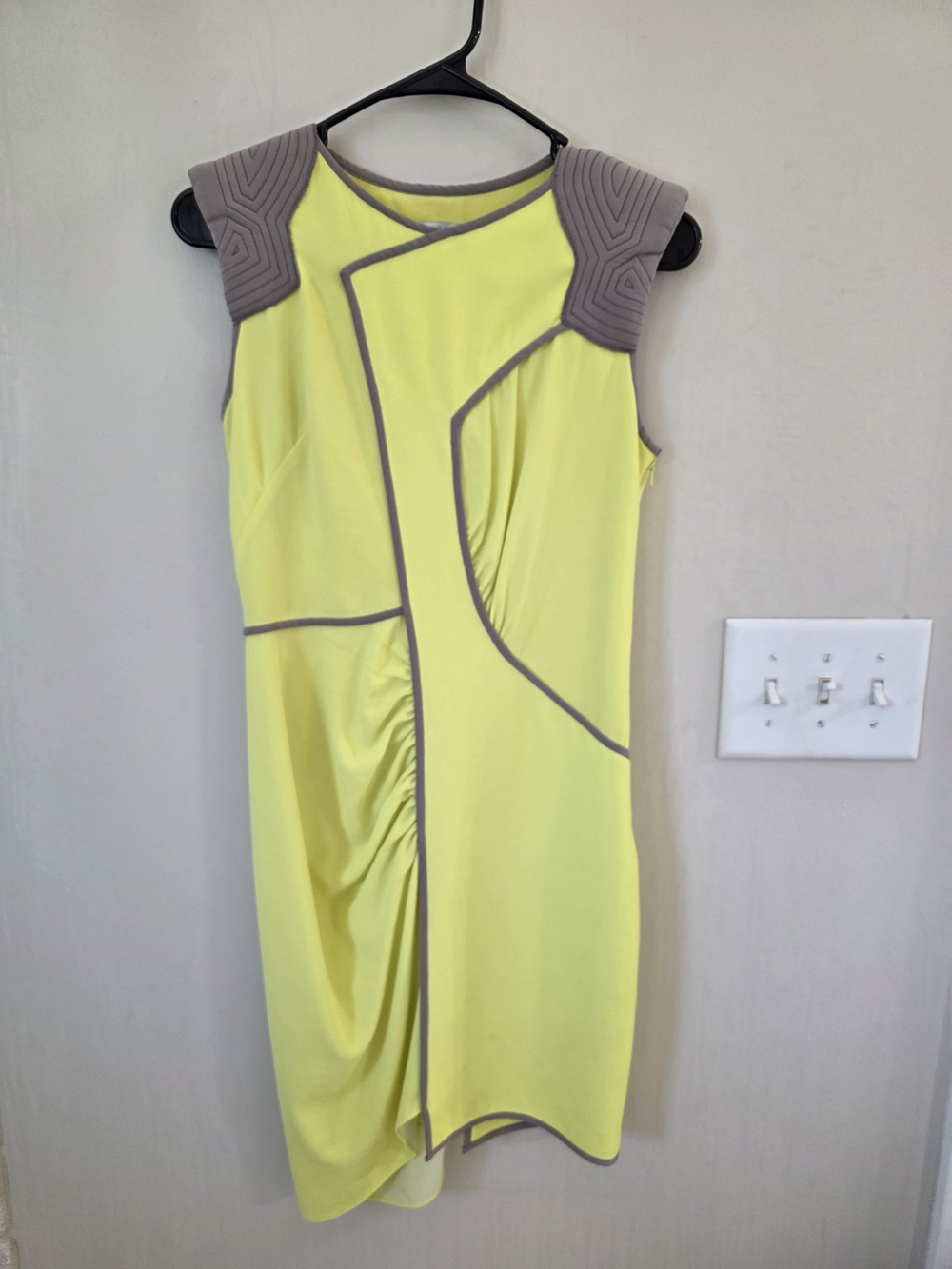 BCBGMaxAzria Yellow and Gray Sleeveless Panel Dress